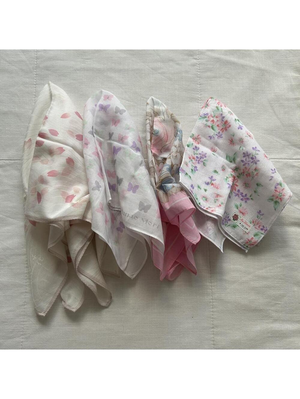 Pastel Pink Bandana Scarf Set of 4 Butterfly Floral Petal Print Feminine